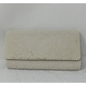 Vtg 50s ADG White Beaded Womens Vintage Clutch Purse Bag Hong Kong